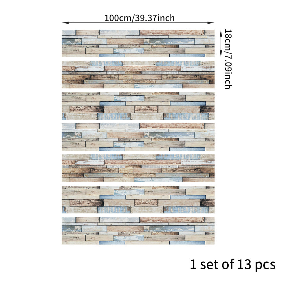 Azure Wood Stripe Stair Sticker, Peel and Stick Staircase Decals, Self-Adhesive Waterproof Stair Riser Stickers, 7.08'x39.37'