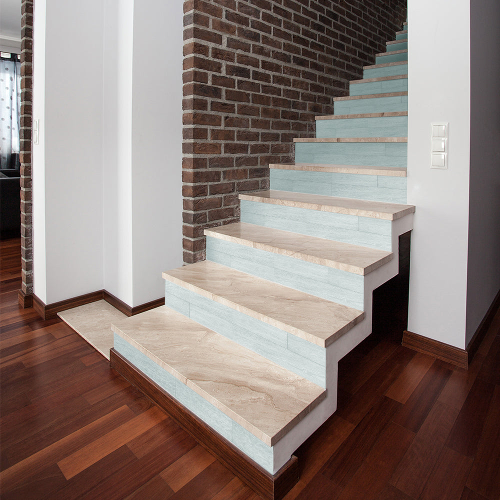 White Wood Grain Stripe Stair Sticker, Peel and Stick Staircase Decals, Self-Adhesive Waterproof Stair Riser Stickers, 7.87'x118.1'