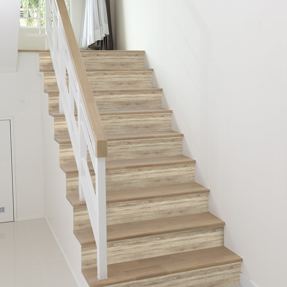 Camphor Wood Stripe Stair Sticker, Peel and Stick Staircase Decals, Self-Adhesive Waterproof Stair Riser Stickers, 7.87'x118.1'