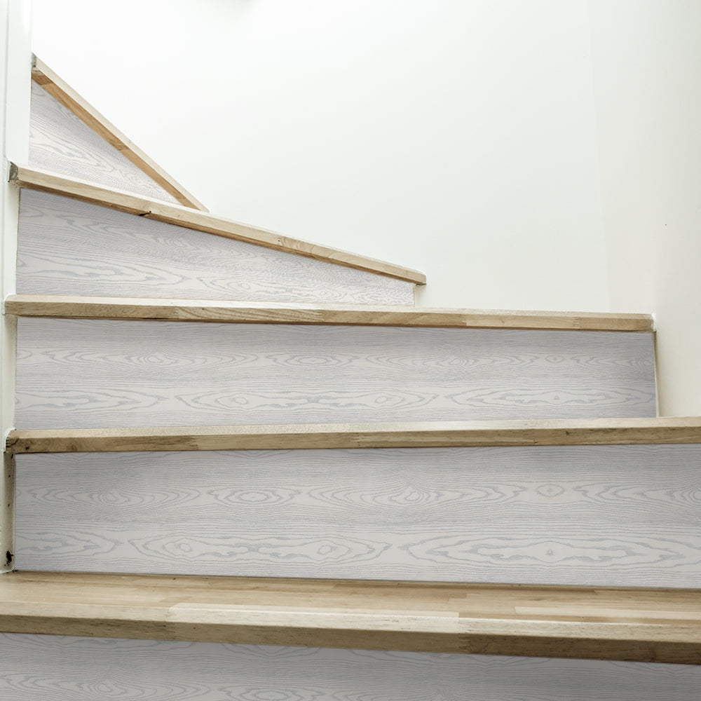 Silver Sand Wood Stripe Stair Sticker, Peel and Stick Staircase Decals, Self-Adhesive Waterproof Stair Riser Stickers, 7.87'x118.1'