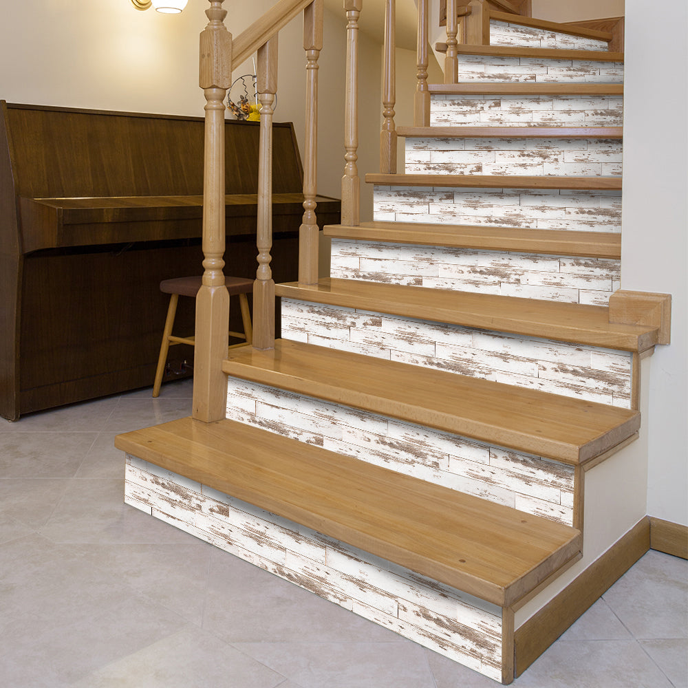 Milky Wood Stripe Stair Sticker, Peel and Stick Staircase Decals, Self-Adhesive Waterproof Stair Riser Stickers, 7.08'x39.37'