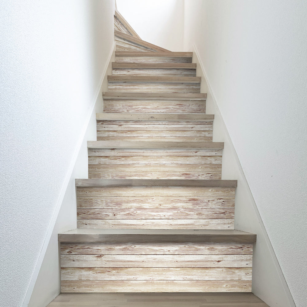 Khaki Wood Stripe Stair Sticker, Peel and Stick Staircase Decals, Self-Adhesive Waterproof Stair Riser Stickers, 7.08'x39.37'