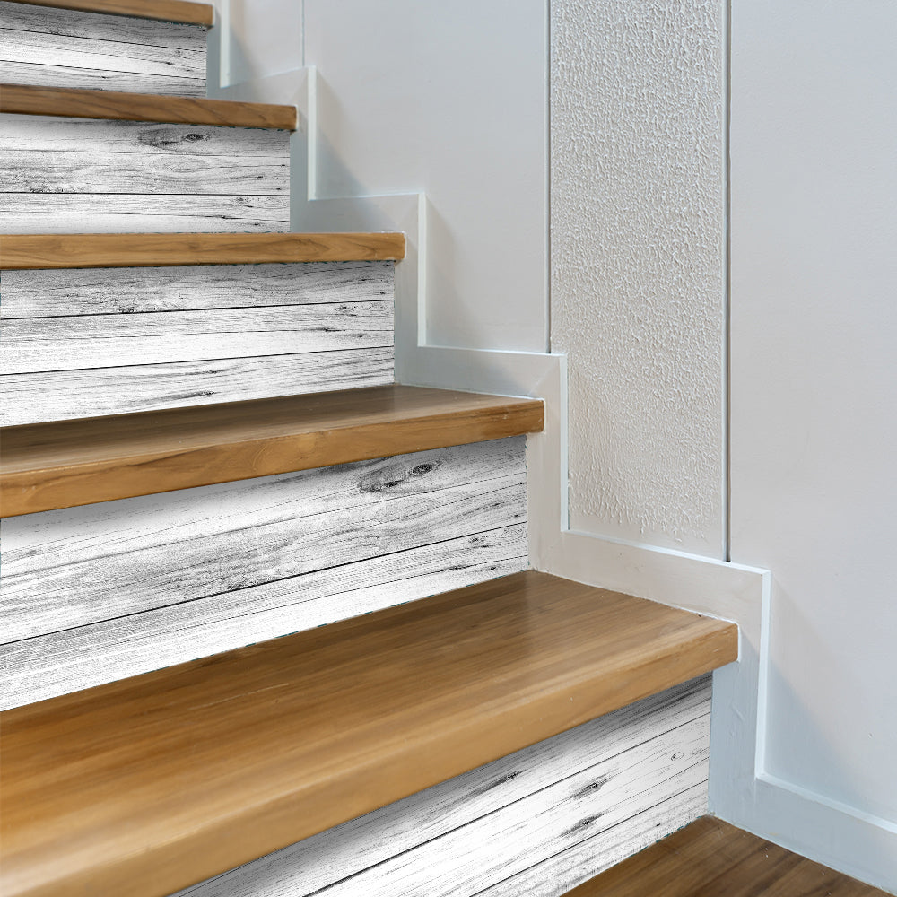 Fog Gray Wood Stripe Stair Sticker, Peel and Stick Staircase Decals, Self-Adhesive Stair Riser Stickers