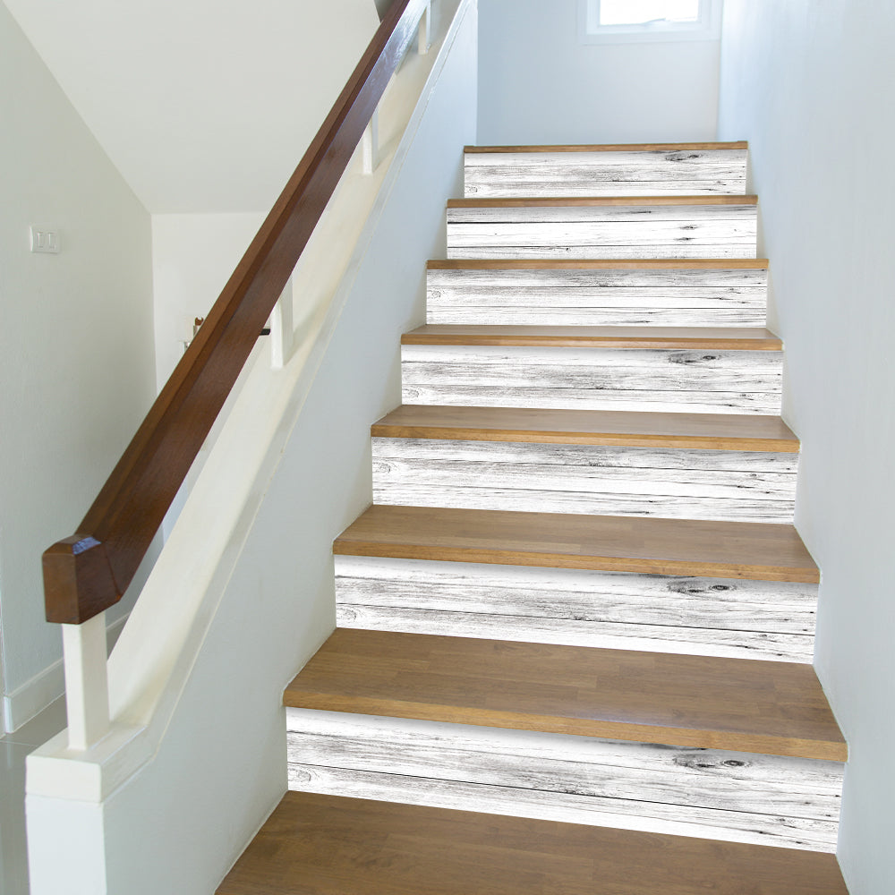 Fog Gray Wood Stripe Stair Sticker, Peel and Stick Staircase Decals, Self-Adhesive Stair Riser Stickers