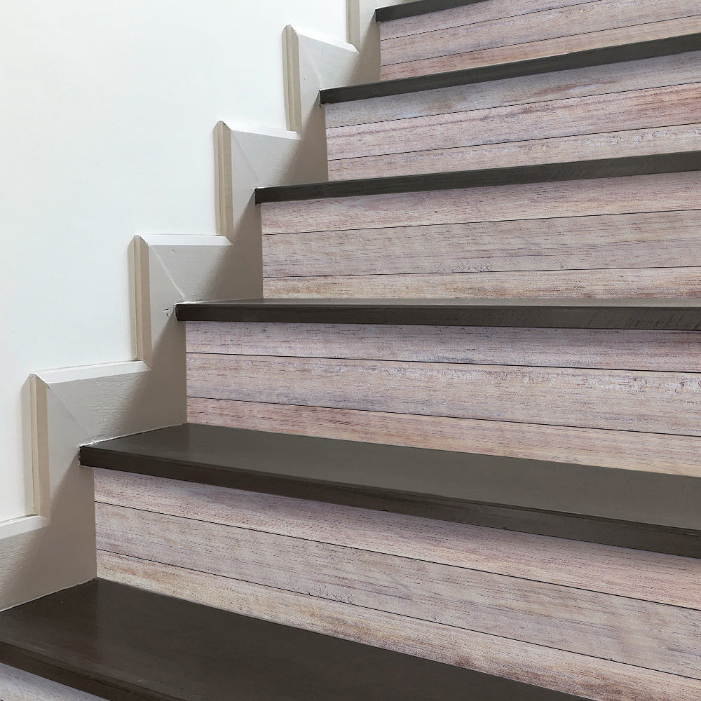 Color Wood Stripe Stair Sticker, Peel and Stick Staircase Decals, Self-Adhesive Waterproof Stair Riser Stickers, 7.08'x39.37'