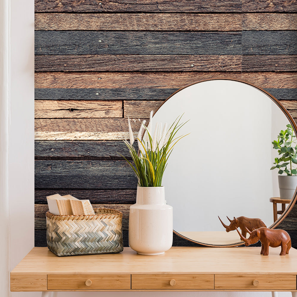 Brown Wood Stripe Stair Sticker, Peel and Stick Staircase Decals, Self-Adhesive Waterproof Stair Riser Stickers, 7.08' x39.37'