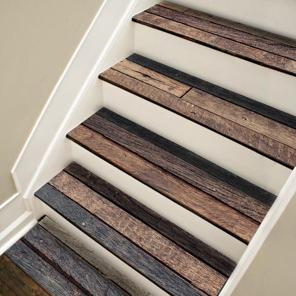 Brown Wood Stripe Stair Sticker, Peel and Stick Staircase Decals, Self-Adhesive Waterproof Stair Riser Stickers, 7.08' x39.37'