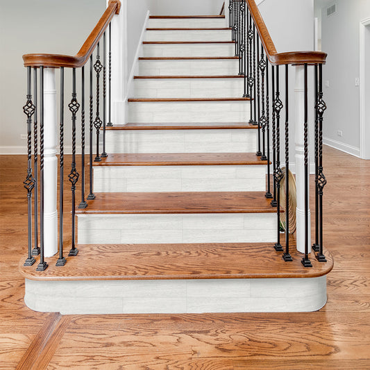 White Wood Grain Stripe Stair Sticker, Peel and Stick Staircase Decals, Self-Adhesive Waterproof Stair Riser Stickers, 7.87'x118.1'