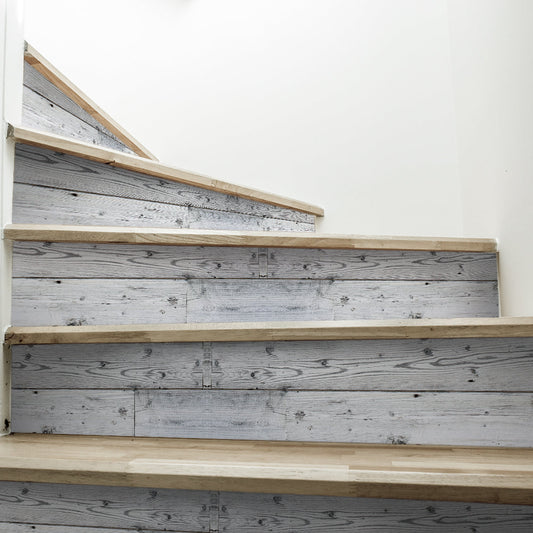 Gray Wood Grain Stripe Stair Sticker, Peel and Stick Staircase Decals, Self-Adhesive Waterproof Stair Riser Stickers, 7.87'x118.1'