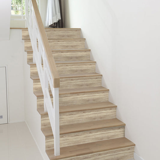 Camphor Wood Stripe Stair Sticker, Peel and Stick Staircase Decals, Self-Adhesive Waterproof Stair Riser Stickers, 7.87'x118.1'