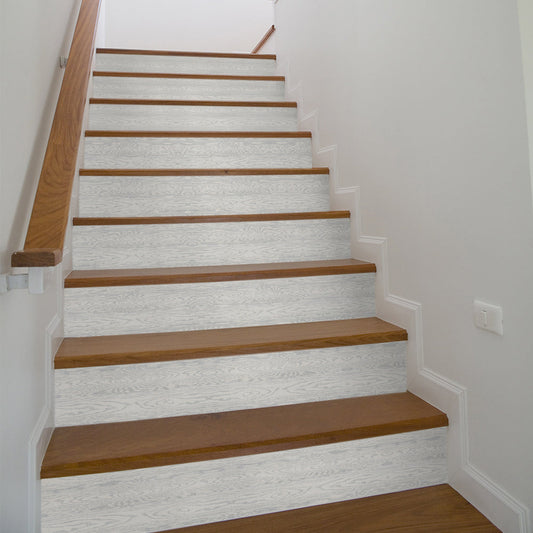 Silver Sand Wood Stripe Stair Sticker, Peel and Stick Staircase Decals, Self-Adhesive Waterproof Stair Riser Stickers, 7.87'x118.1'