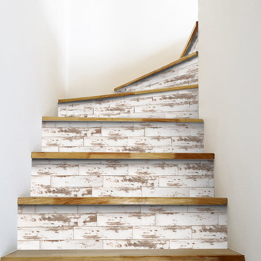 Milky Wood Stripe Stair Sticker, Peel and Stick Staircase Decals, Self-Adhesive Waterproof Stair Riser Stickers, 7.08'x39.37'