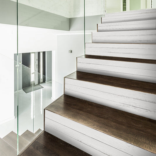White Wood Stripe Stair Sticker, Peel and Stick Staircase Decals, Self-Adhesive Stair Riser Stickers