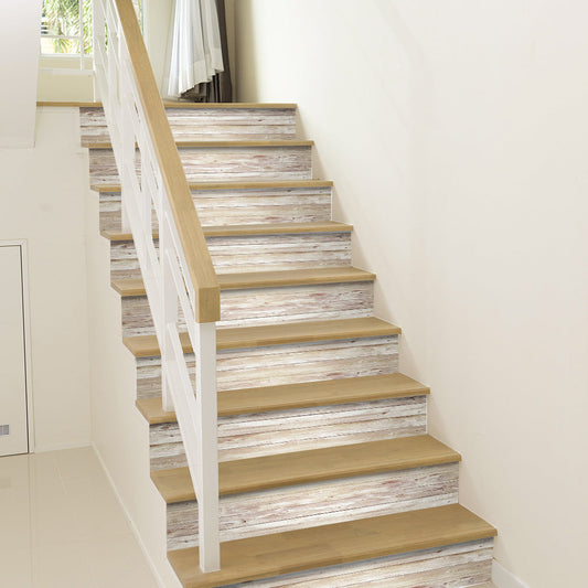 Khaki Wood Stripe Stair Sticker, Peel and Stick Staircase Decals, Self-Adhesive Waterproof Stair Riser Stickers, 7.08'x39.37'