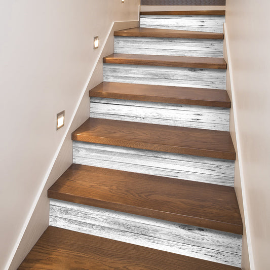 Fog Gray Wood Stripe Stair Sticker, Peel and Stick Staircase Decals, Self-Adhesive Stair Riser Stickers