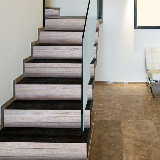 Color Wood Stripe Stair Sticker, Peel and Stick Staircase Decals, Self-Adhesive Waterproof Stair Riser Stickers, 7.08'x39.37'