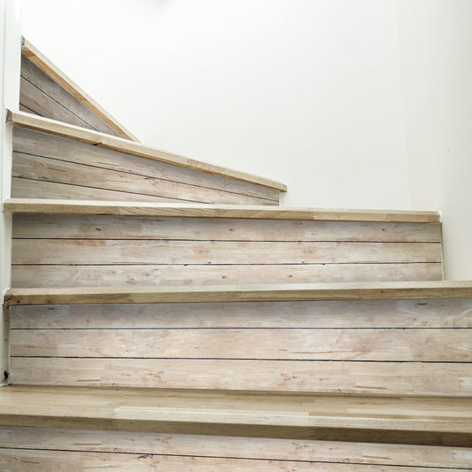 Natural Wood Stripe Stair Sticker, Peel and Stick Staircase Decals, Self-Adhesive Waterproof Stair Riser Stickers, 7.08'x39.37'
