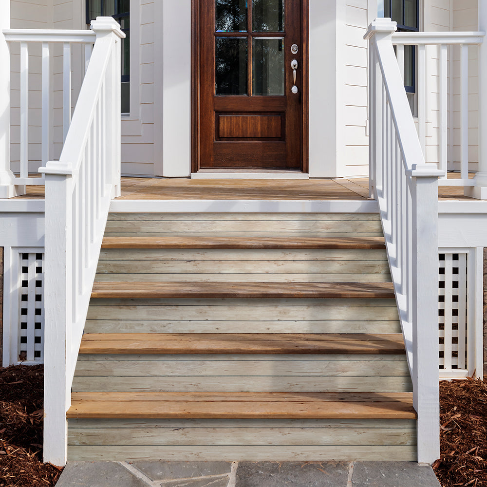Natural Wood Stripe Stair Sticker, Peel and Stick Staircase Decals, Self-Adhesive Waterproof Stair Riser Stickers, 7.08'x39.37'
