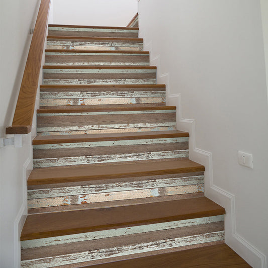 Pink Blue Wood Stripe Stair Sticker, Peel and Stick Staircase Decals, Self-Adhesive Waterproof Stair Riser Stickers, 7.08'x39.37'