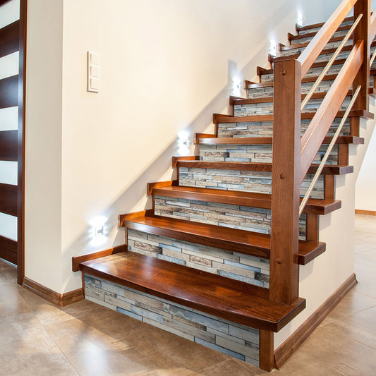 Azure Wood Stripe Stair Sticker, Peel and Stick Staircase Decals, Self-Adhesive Waterproof Stair Riser Stickers, 7.08'x39.37'