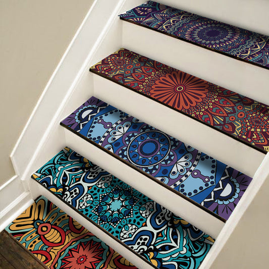 Mandela Style Stripe Stair Sticker, Peel and Stick Staircase Decals, Self-Adhesive Waterproof Stair Riser Stickers, 7.08' x39.37'