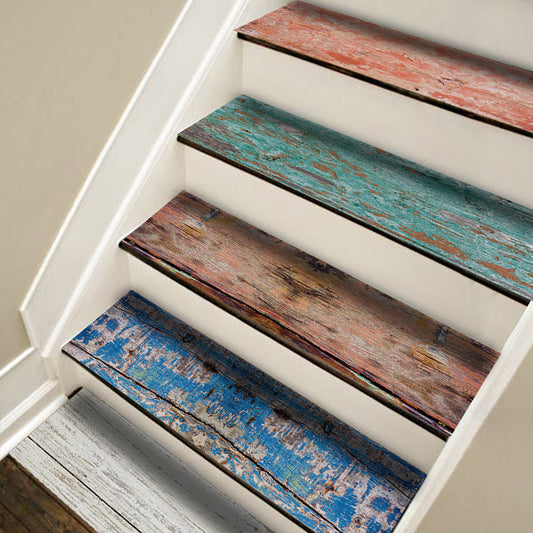 Color Wood Stripe Stair Sticker, Peel and Stick Staircase Decals, Self-Adhesive Waterproof Stair Riser Stickers, 7.08' x39.37'