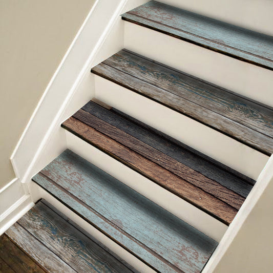 White Wood Stripe Stair Sticker, Peel and Stick Staircase Decals, Self-Adhesive Waterproof Stair Riser Stickers, 7.08'x39.37'