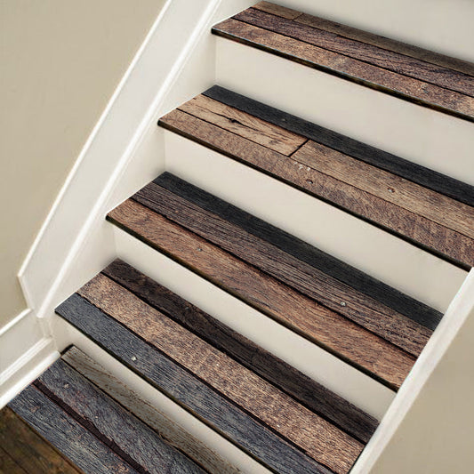 Brown Wood Stripe Stair Sticker, Peel and Stick Staircase Decals, Self-Adhesive Waterproof Stair Riser Stickers, 7.08' x39.37'
